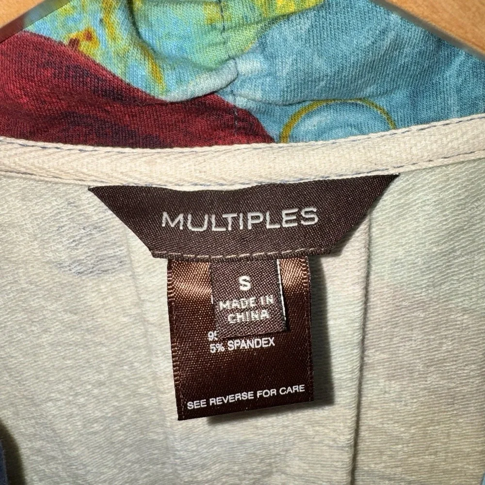 Multiples Abstract Art Print Button‎ Collared Ruffle Pockets Jacket Women's S
